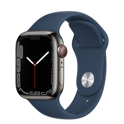 Apple Watch Series 7 GPS + Cellular, 41mm Graphite Stainless Steel Case with Abyss Blue Sport Band